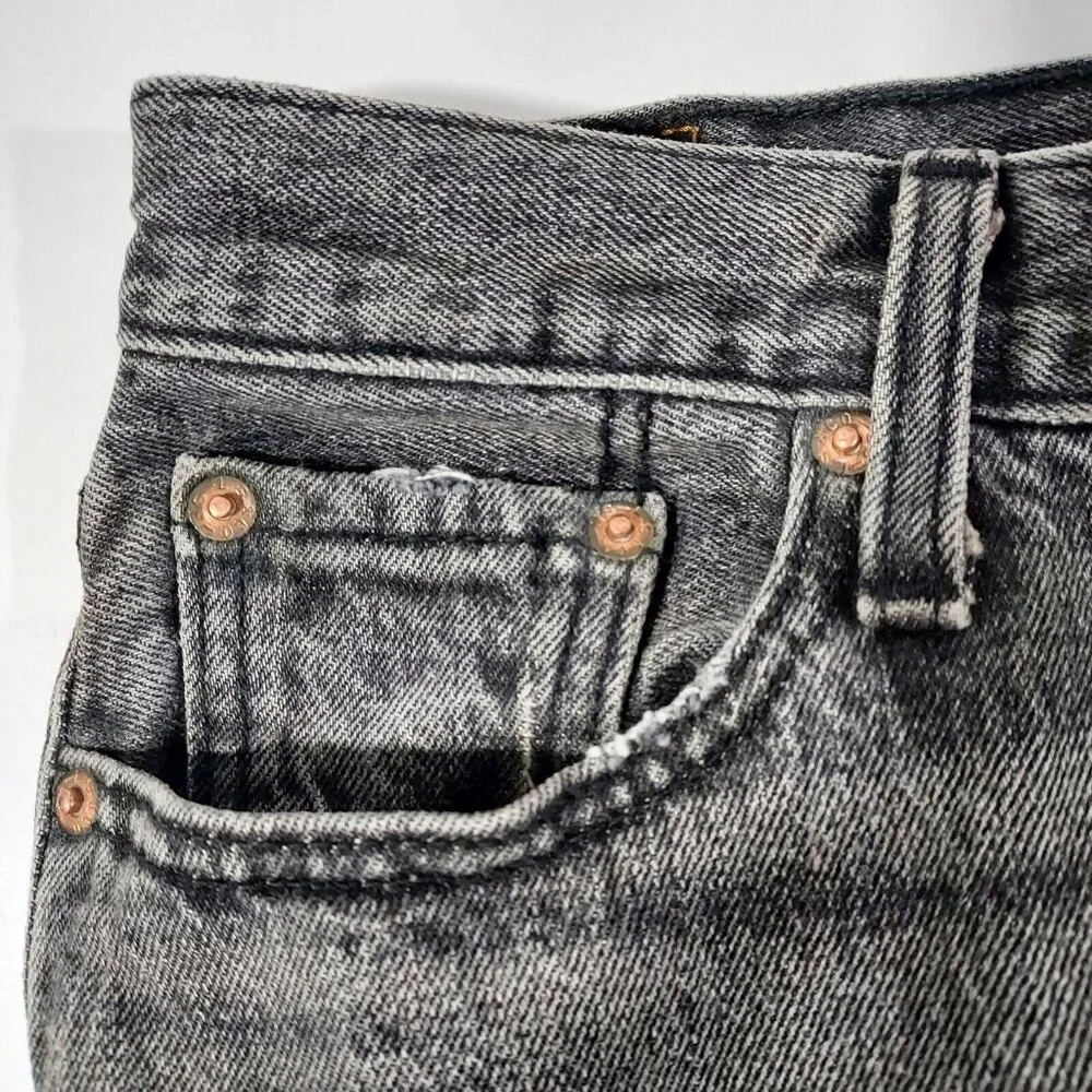 Levis 501 Jeans Button Fly  28"w 27.5"L Washed Black Denim Cotton Brass Rivited - Picture 6 of 16
